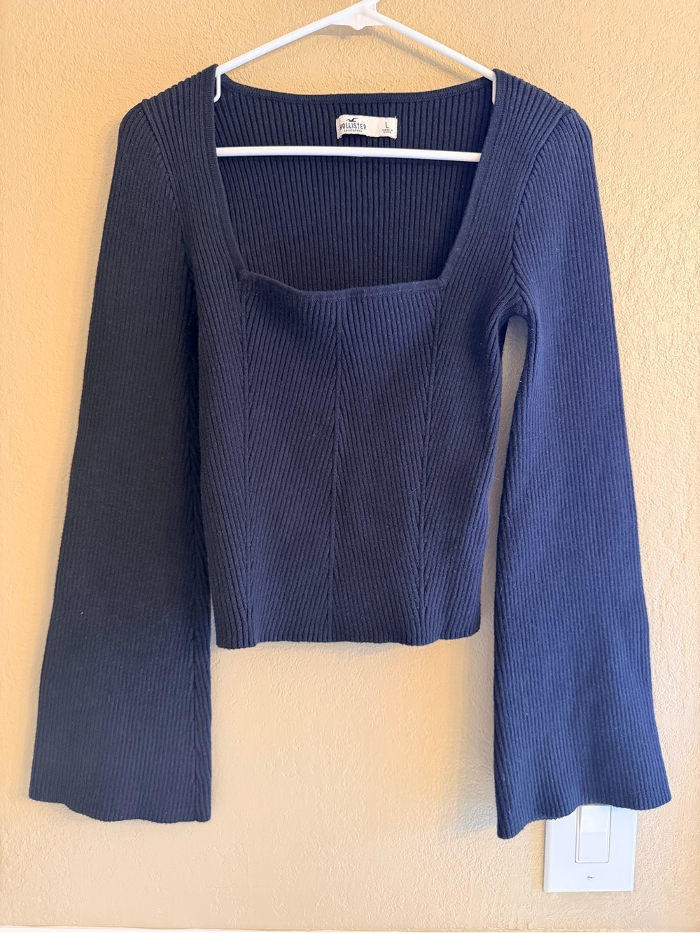 Hollister black Ribbed Square-Neck Long Sleeve Top